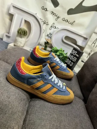Adidas Samba Denim-Blue Yellow Red Grid Lifestyle Sneakers 9