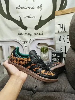Adidas Samba Leopard-Print Black Teal Gum Lifestyle Sneakers 5