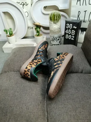 Adidas Samba Leopard-Print Black Teal Gum Lifestyle Sneakers 6