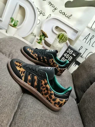 Adidas Samba Leopard-Print Black Teal Gum Lifestyle Sneakers 7