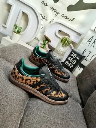 Adidas Samba Leopard-Print Black Teal Gum Lifestyle Sneakers 9