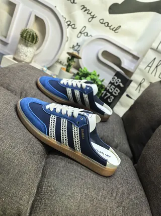 Adidas Samba Navy White Lace-Up Mule Perforated Three-Stripe Casual Shoes 7