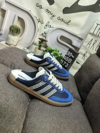 Adidas Samba Navy White Lace-Up Mule Perforated Three-Stripe Casual Shoes 9