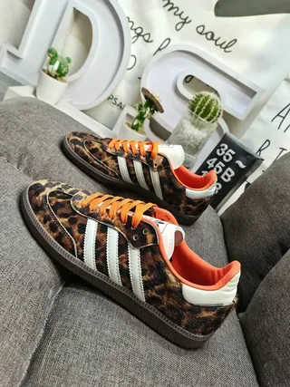 Adidas Samba OG Leopard Print Orange Lace Lifestyle Sneakers 7