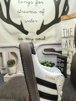 Adidas Samba White and Black Laceless Slip-On Loafers 3