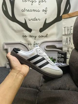 Adidas Samba White and Black Laceless Slip-On Loafers 5
