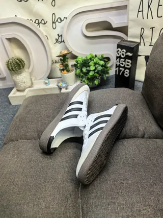 Adidas Samba White and Black Laceless Slip-On Loafers 6