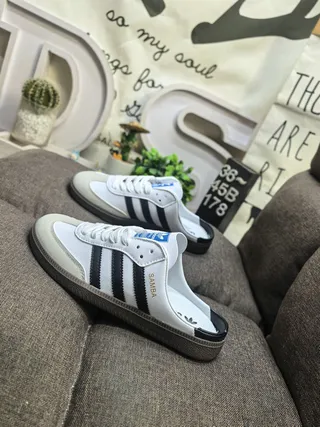 Adidas Samba White and Black Laceless Slip-On Loafers 7