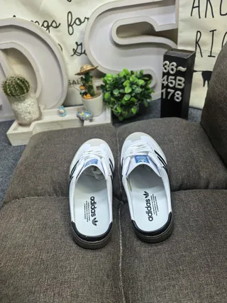 Adidas Samba White and Black Laceless Slip-On Loafers 8