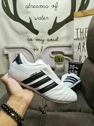 Adidas Samba White Black Laceless Velcro Closure Quilted Leather Upper Sneakers 5