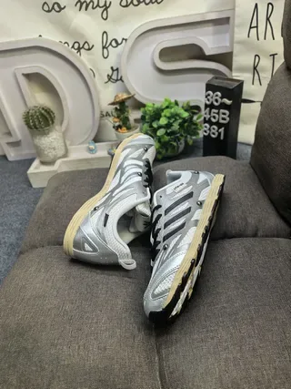Adidas Silver and Black Three-Stripe Lifestyle Sneakers 6