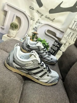 Adidas Silver and Black Three-Stripe Lifestyle Sneakers 9
