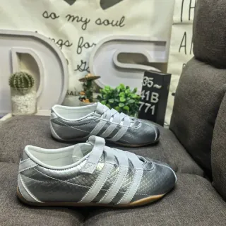 Adidas Spezial Silver White Laceless Strap Closure Metallic Synthetic Upper Lifestyle Sneakers