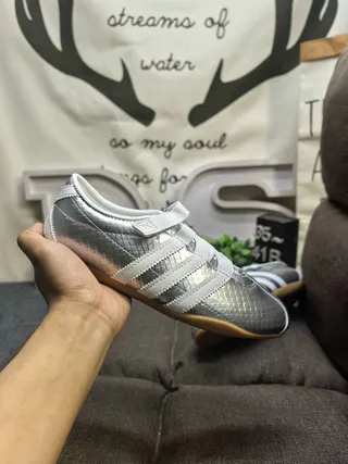 Adidas Spezial Silver White Laceless Strap Closure Metallic Synthetic Upper Lifestyle Sneakers 5