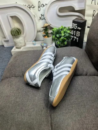 Adidas Spezial Silver White Laceless Strap Closure Metallic Synthetic Upper Lifestyle Sneakers 6