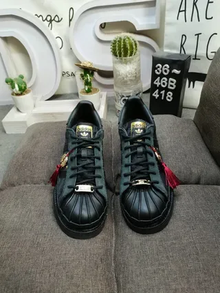 Adidas Superstar Black and Dark Green Gold-Star Embellished Lifestyle Sneakers 10
