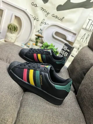 Adidas Superstar Black Green Yellow Red Lifestyle Sneakers 7