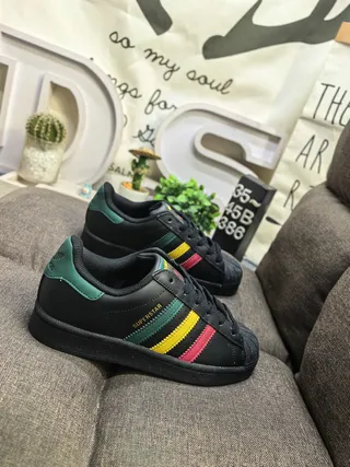 Adidas Superstar Black Green Yellow Red Lifestyle Sneakers 9