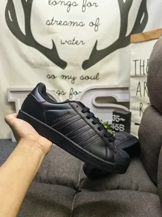 Adidas Superstar Black Red Leather Upper Contrast Stitching Lifestyle Sneakers 5