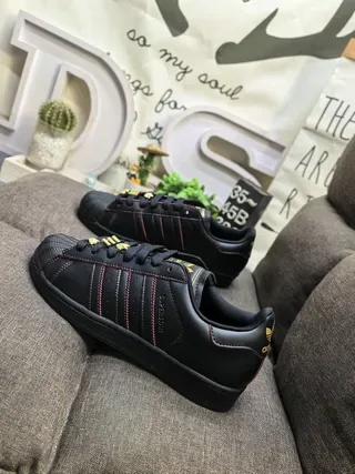 Adidas Superstar Black Red Leather Upper Contrast Stitching Lifestyle Sneakers 7