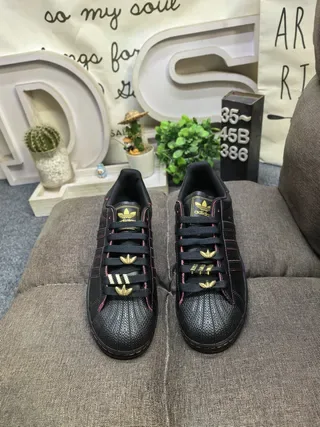 Adidas Superstar Black Red Leather Upper Contrast Stitching Lifestyle Sneakers 10