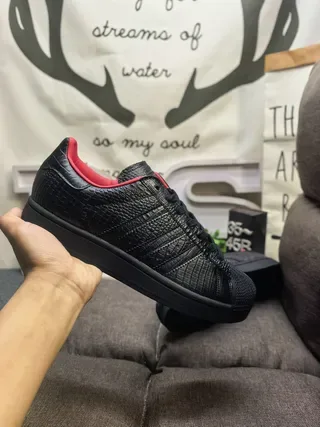 Adidas Superstar Croc-Embossed Black Red Lifestyle Sneakers 5