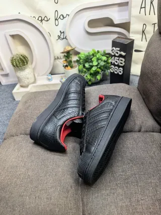 Adidas Superstar Croc-Embossed Black Red Lifestyle Sneakers 6