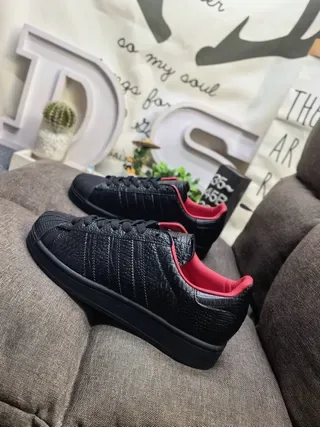Adidas Superstar Croc-Embossed Black Red Lifestyle Sneakers 7