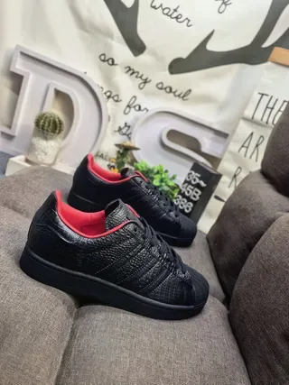Adidas Superstar Croc-Embossed Black Red Lifestyle Sneakers 9