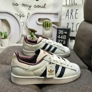 Adidas Superstar Croc-Embossed Off-White Navy Burgundy Lifestyle Sneakers