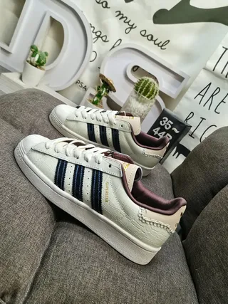Adidas Superstar Croc-Embossed Off-White Navy Burgundy Lifestyle Sneakers 7