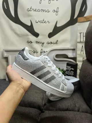 Adidas Superstar Crystal-Embellished Silver and Black Lifestyle Sneakers 5