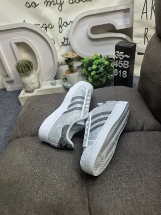 Adidas Superstar Crystal-Embellished Silver and Black Lifestyle Sneakers 6