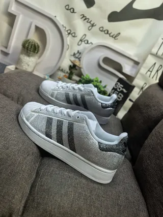 Adidas Superstar Crystal-Embellished Silver and Black Lifestyle Sneakers 7