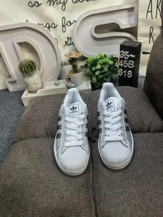 Adidas Superstar Crystal-Embellished Silver and Black Lifestyle Sneakers 10