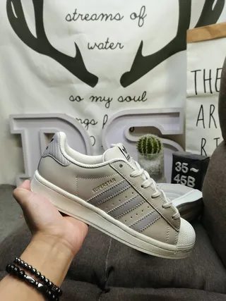 Adidas Superstar Light Gray Leather Lifestyle Sneakers 5