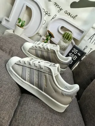Adidas Superstar Light Gray Leather Lifestyle Sneakers 7