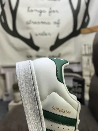 Adidas Superstar White and Green Lifestyle Sneakers 3