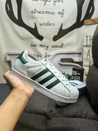 Adidas Superstar White and Green Lifestyle Sneakers 5