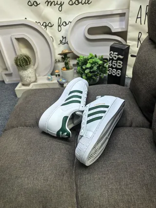 Adidas Superstar White and Green Lifestyle Sneakers 6