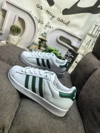 Adidas Superstar White and Green Lifestyle Sneakers 7