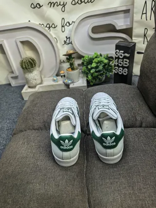 Adidas Superstar White and Green Lifestyle Sneakers 8