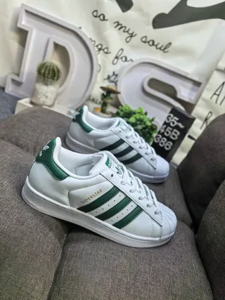 Adidas Superstar White and Green Lifestyle Sneakers 9
