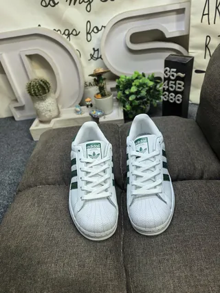 Adidas Superstar White and Green Lifestyle Sneakers 10