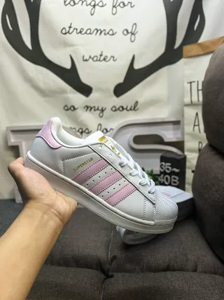 Adidas Superstar White and Pink Lifestyle Sneakers 5