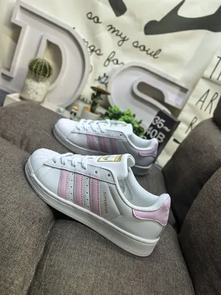Adidas Superstar White and Pink Lifestyle Sneakers 7
