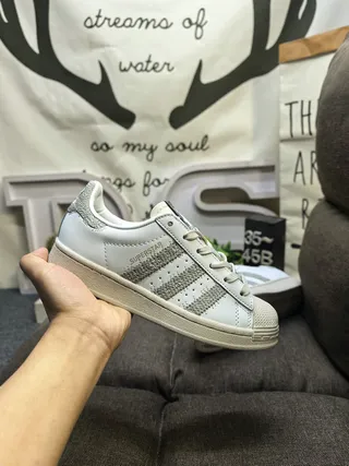 Adidas Superstar White and Silver Textured Stripes Lifestyle Sneakers 5