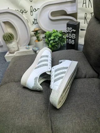 Adidas Superstar White and Silver Textured Stripes Lifestyle Sneakers 6