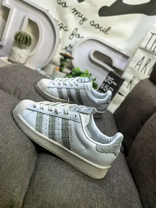 Adidas Superstar White and Silver Textured Stripes Lifestyle Sneakers 7