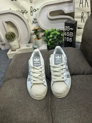 Adidas Superstar White and Silver Textured Stripes Lifestyle Sneakers 10